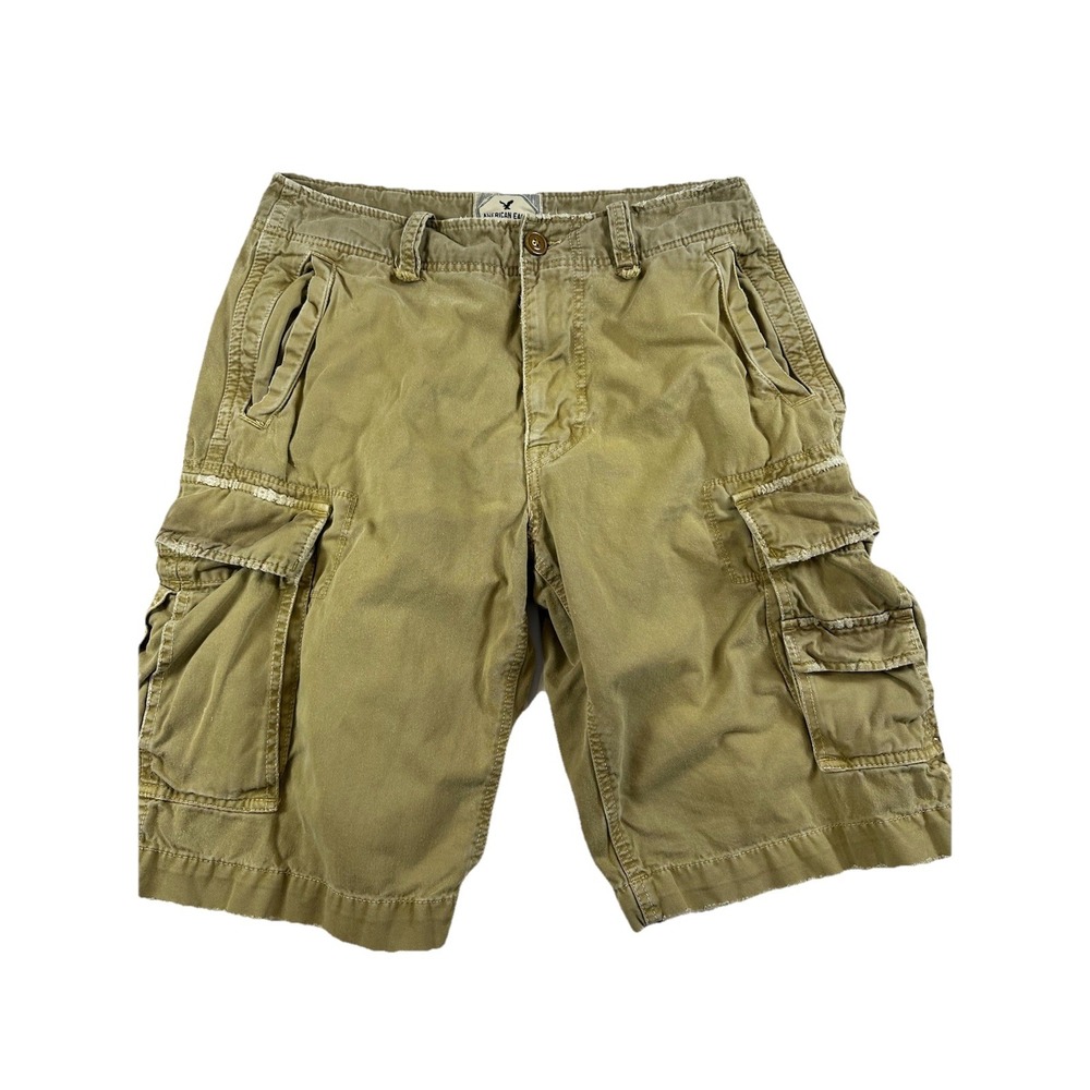 AMERICAN EAGLE Khaki Distressed Rugged Constructed Cargoβ Shorts 30 Vtg Longer